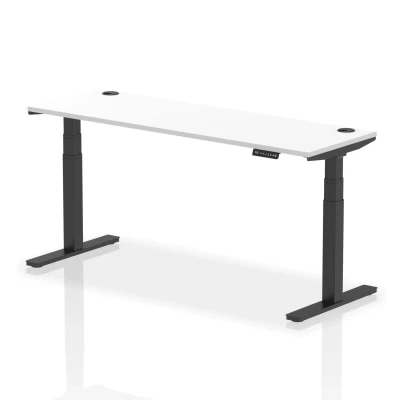 Image of Air 1800x600mm Height Adjustable Desk White Top Cable Ports Black Leg