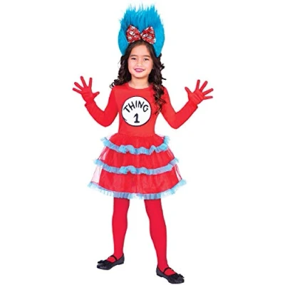 Image of Girls Thing 1 Or 2 Tutu Dress Dr Seuss Cat In The Hat World Book Day Week Carnival TV Film Movie Cartoon Fancy Costume Outfit (4 6 years)