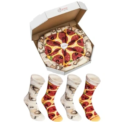 Image of Rainbow Socks Man Woman Pizza Box Pepperoni 4 Pairs Size 7