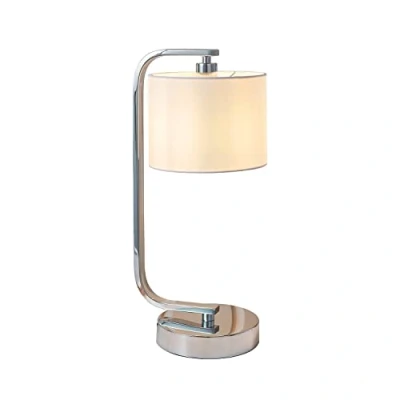 Image of National Lighting LED Touch Dimmer Table Lamp Dimmable Desk with Control Bedside Reading White Fabric Shade Sensitive Decorative for Bedroom, Office Chrome