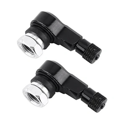 Image of Tire Valve Stem, 90 Degree Angled Caps 2pcs 11.3mm Aluminum Alloy Wheels Durable Avoid Leak Stems Cover Adapter for Car Motorcycle Bike Scooter (Black)