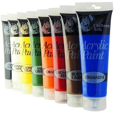 Image of Chiltern Arts 8 Tubes of Assorted Colour Acrylic Paint 120 ml (Pack 8)