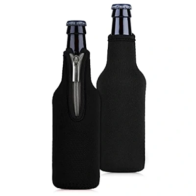 Image of kwmobile Set of 2 Neoprene Bottle Coolers Sleeves for 330ml Keep Beer, Soda, Soft Drinks Cool Black