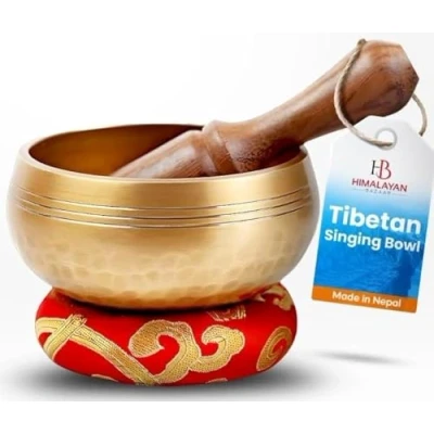 Image of Tibetan Singing Bowl Set Easy To Play for Beginners Authentic Handcrafted Mindfulness Meditation Holistic Sound 7 Chakra Healing Gift by Himalayan Bazaar (3)