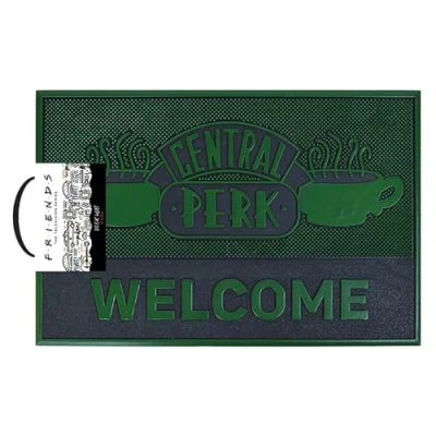 Image of FRIENDS Door Mat (Central Perk Design) Rubber Official Merchandise, Black / Green, 40cm x 60cm