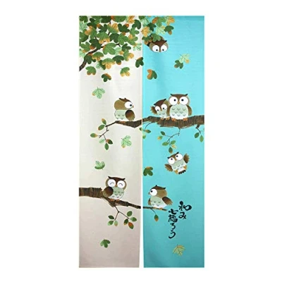 Image of LIGICKY Noren Doorway Curtain Japanese Style Printed Door Tapestry for Home Decoration 33.5&quot;x59&quot; (Owls on Trees, Green)