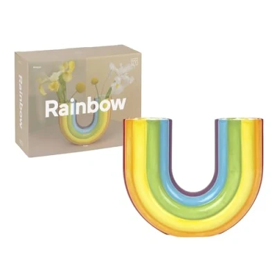 Image of Doiy Modern Decorative Vase Rainbow Shape Design Made with Ceramic for Flowers Double Space Multicolor 7x17x20cm
