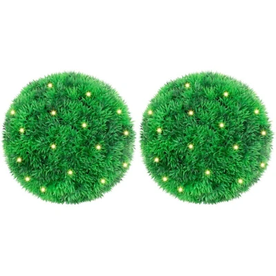 Image of Artificial Boxwood Balls with LED Lights 2 pcs Green 22 cm vidaXL