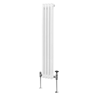 Image of Traditional 2 Column Radiator 1500mm x 202mm Modern Central Heating Heater Gloss White Carbon Steel Vertical Wall Mounted Kitchen Living Room Bathroom Cleaning Brush Fixing Kit &amp; Brackets