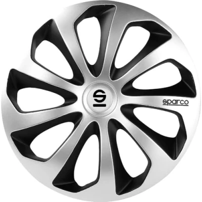 Image of SPARCO SPC1373SVBK Sicilia Wheel Covers, Silver/Black, Set of 4, 13&quot;