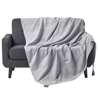Image of HOMESCAPES Rajput Ribbed Throw/Bedspread 150 x 200 cm (60 80 Inches) Silver Grey Handmade 100% Cotton Suitable for most 1 Seater Sofas and Single beds Easy care washable at home