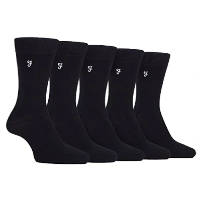 Image of Farah Mens 5 Pack Natural Organic Bamboo Bright Striped Patterned Socks (6 11, Black)