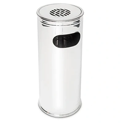 Image of Relaxdays Standing Ashtray Stainless Steel Height 75 cm For Outdoor Use, Large Metal Ash Tray with Trash Rubbish Garbage Bin
