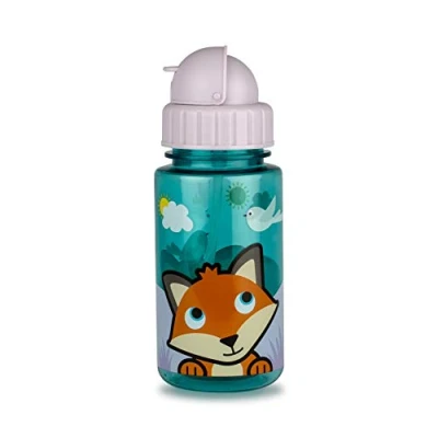 Image of TUM Flip Top Kids Water Bottle with Straw, Tritan Toddler Bottle, 400ml, BPA Free, Felicity Fox