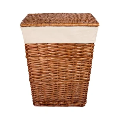 Image of Natural Finish Rectangle Laundry Wicker Basket Bathroom Storage Bag Bin With Lid