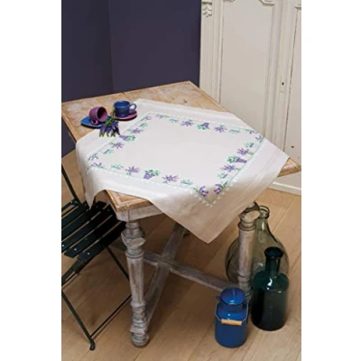 Image of Vervaco Counted Cross Stitch Kit: Tablecloth: Lavender, Cotton, NA, 80 x 80cm / 32&quot;