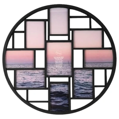 Image of DEENZ Round Multi Aperture Photo Frame 4X6 Picture Collage And Wall Décor Holds Nine Photos Memories 9 (Black)
