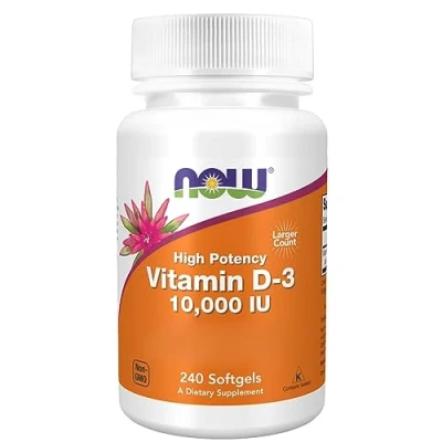 Image of Now Foods Vitamin D3 10,000 IU High Strength for Immune Support &amp; Bone Health 240 Easy to Swallow Softgels Year Round D Supplement