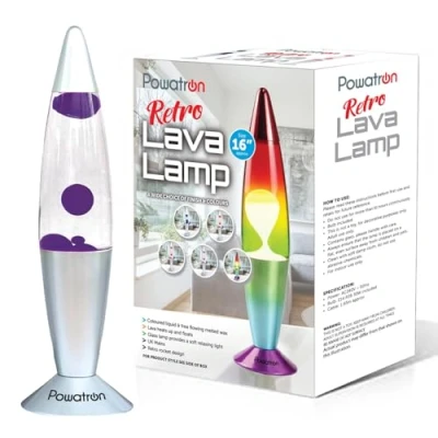 Image of Powatron Lavva Lamp 16&quot; Liquid Motion Soothing Mood Lifting Retro for Relaxation Night Lights Kids Adults Home Decor Relaxing Gift Includes Bulb UK Mains Plug (Purple)