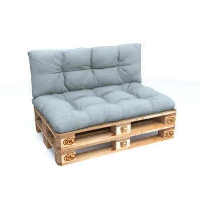 Image of POKAR Euro Pallet Quilted Pillow Set of 2: Seat Cushion 120 x 80cm + Back 40cm, Garden Pillows Sofa, Patio, Without Pallets, Blue