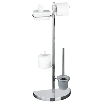 Image of Maximex Space Saving Toilet Centre with Replacement roll Wet Wipes Box Holder, Chrome plated metal, Silver Shiny, 18 x 34 84.5 cm