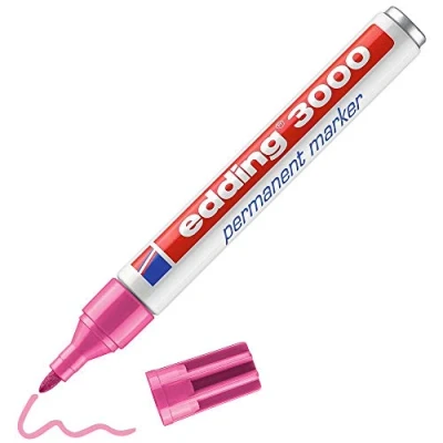 Image of edding 3000 permanent marker pink box of 10 round tip 1.5 3 mm quick drying markers waterproof, smudge proof for cardboard, plastic, wood, metal, fabric pens