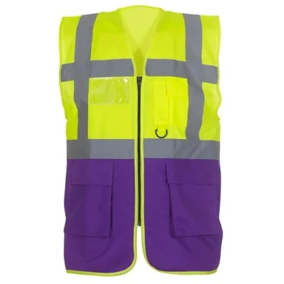 Image of Yoko Men&#039;s Yk002/Hvw801 Multi Functional Executive Hi Vis Waistcoat Yellow/Purple, 3X Large