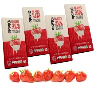 Image of Diablo White Chocolate Bar with Strawberry No Added Sugar, Gluten Free Diabetic Friendly Hamper Available Perfect for Gifting 75g (Pack Of 4)