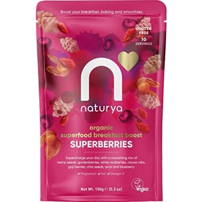 Image of Naturya Organic Superberries Breakfast Boost Nutrient Rich Hemp, Goji, Goldenberries, and Chia Seeds Mix, High in Omega 3 Protein, Vegan, Gluten Free 150g