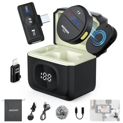 Image of Neewer Lavalier Wireless Microphone for USB C with Charging Case, 24H Autonomy, Anti Noise, Mini Mic Clip Compatible iPhone 15/Android/PC/Laptop, Lapel Direct Vlog, KM18