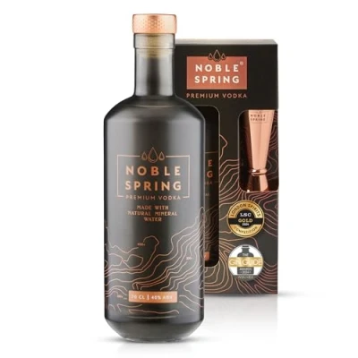 Image of Noble Spring Vodka Gift Set 70cl &amp; Jigger (40% ABV) Premium Award Winning Double Distilled British made with Natural Yorkshire Mineral Water Beautifully Presented for Lovers