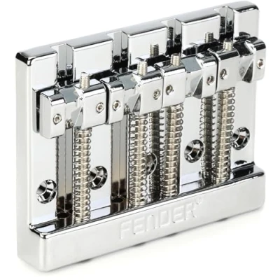 Image of Fender HiMass 4 String Bass Bridge Assembly with Zinc Saddles Chrome