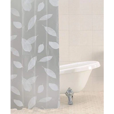 Image of Sabichi Leaves Peva Grey Shower Curtain Mould And Mildew Resistant 180 X Cm Waterproof Patterned Easy To Clean Bpa Free Includes 12 Plastic Hooks
