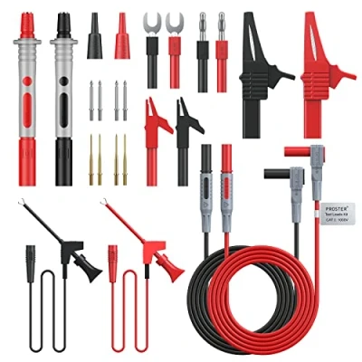 Image of Proster Multimeter Test Leads Kit 24 in 1 Automotive with 8 PCS Probe Pins Alligator Clips Spade Plug Banana for Clamp Meter