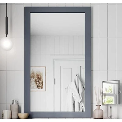 Image of Artis® 600 x 1000mm Bathroom Mirror Gloss Grey Wood Framed Vanity Mirrors Wall Mounted Mirrored, Rectangular