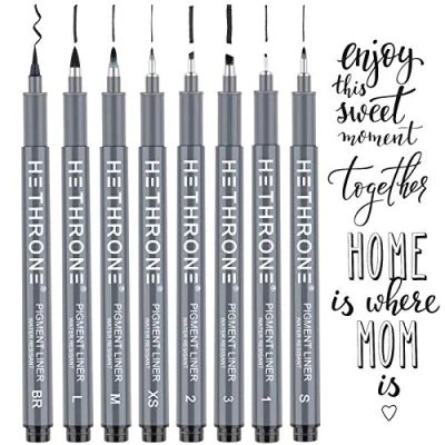 Image of Hethrone Calligraphy Pens, Hand Lettering Pens and Black Set for Beginners Writing, Signature, Illustration Design Drawing (8 Size)