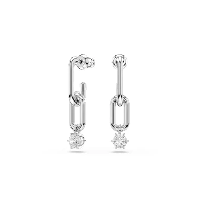 Image of Swarovski Constella Pierced Earrings, White, Rhodium plated