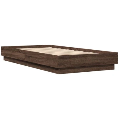 Image of vidaXL Bed Frame without Mattress with LED Lights Brown Oak 75x190 cm Small Single