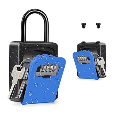 Image of ZHEGE Key Safe Box, Portable Lock Wall Mounted Lockbox for Keys Outdoor to Share and Storage Spare House Keys, Padlock Airbnb Rental, Holds 5 (Blue)