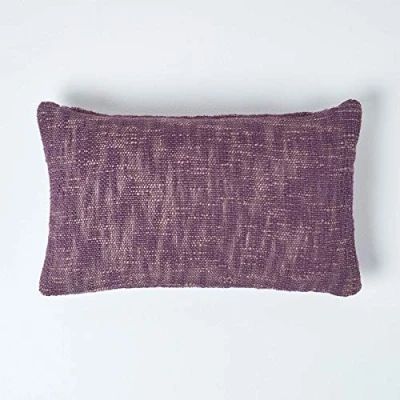Image of HOMESCAPES Mauve Dark Purple 12 x 20 Inch Nirvana Pure Slub Cotton Cushion Cover Coordinating with Matching Throws and Bedspreads