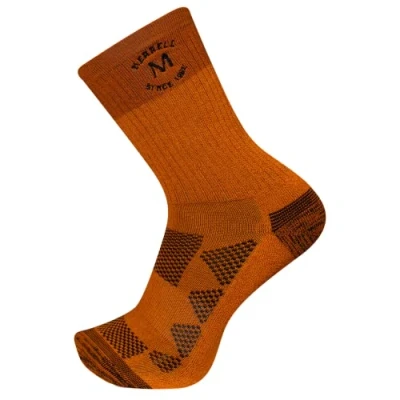 Image of Merrell Men&#039;s and Women&#039;s MOAB Hiking Midweight Cushion Crew Socks Unisex Coolmax Moisture Management Arch Support, Orange, Medium Large