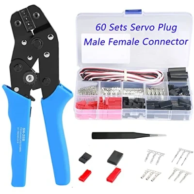 Image of 60 Sets JST servo Connector Kits Plug Male Female Crimp Pin Cable with SN 28B Dupont Crimping Tool 0.1 1.0mm ²(AWG28 18) Compatible SYP Wire for RC Car Hitec Spektrum Model Airplanes