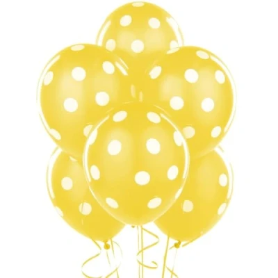 Image of Sunflower Yellow Polka Dot Latex Balloons (30cm) Pack of 6 Premium Quality, Perfect for Parties &amp; Celebrations