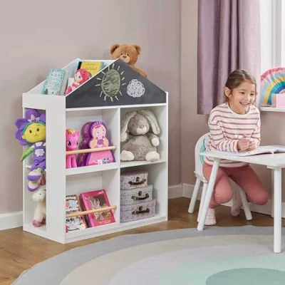 Image of Liberty House Toys Kids White Blackboard Bookcase and Storage Cabinet, H960 x W725 D395mm
