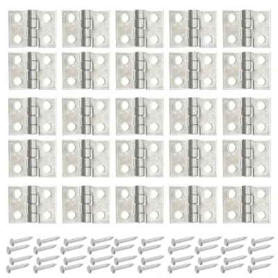 Image of Yosawo 50 Pcs Antique Mini Brass Hinges Miniature Furniture Cabinet for DIY Wooden Jewelry Box, Doll Houses, Tool Box（Silver）