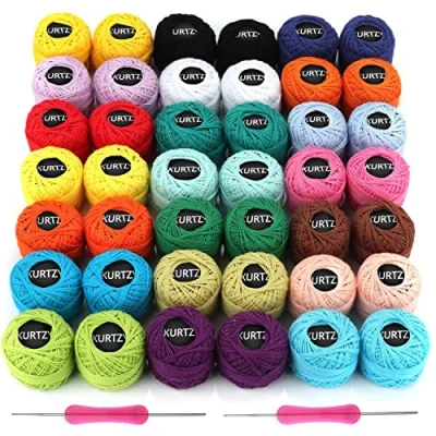 Image of Kurtzy Colourful Crochet Yarn (42 Balls) 2 Hooks Included (1mm &amp; 2mm) Each Thread Ball Weighs (5g/0.18oz) Total of 1512m/1680 Yards Coloured Cotton