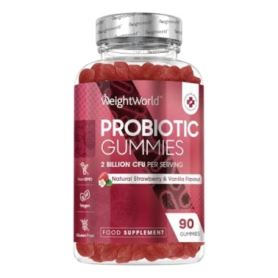 Image of Vegan Probiotic Gummies with Prebiotic 45 Days (90 Low Sugar Gummies) Strawberry &amp; Vanilla Flavour Bacillus Coagulans Inulin Gut Health, Immune System Digestion Supplement for Women Men