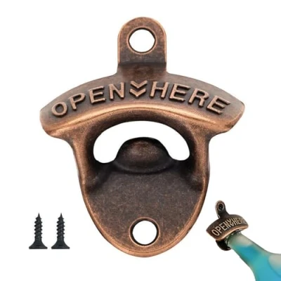 Image of Wall Mounted Beer Bottle Opener, Opener Mounted, Barbottle Mount, Vintage for Bar, Kitchens &amp; Rustic Bar