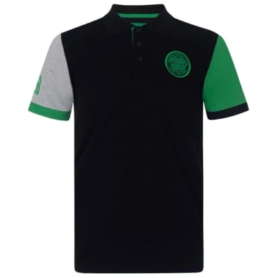 Image of Celtic FC Official Football Gift Boys Contrast Sleeve Polo Shirt Black 8 9 Years