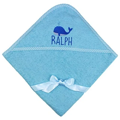 Image of Personalised Whale Blue Baby Bath Time Hooded Towel